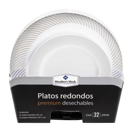 Platos Reutilizables Member's Mark Premium 32 pzas a precio de socio