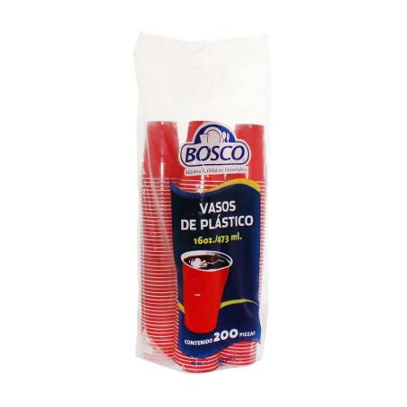 Vasos Desechables Bosco Rojos 200 pzas de 16 oz a precio de socio