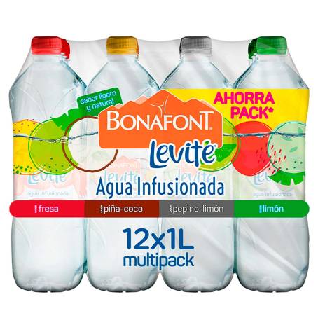 Agua Saborizada Bonafont Levité 12 pzas de 1 l c/u | Sam's Club