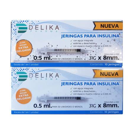 Jeringa para Insulina Delika 0.5 ml 31 g x 8 mm con 40 pzas a precio de  socio | Sam's Club en línea