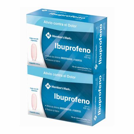 Ibuprofeno Member's Mark 400 mg 2 Cajas con 20 Cápsulas c/u a precio de  socio | Sam's Club en línea